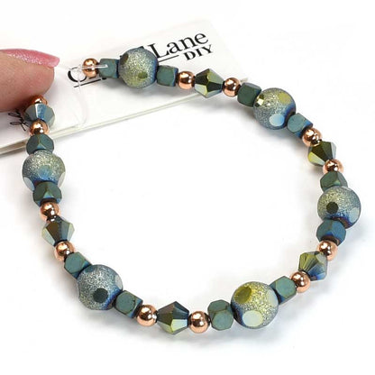 Crystal Lane Designer Strands -  Windowed Rounds - Metallic Iris Green and Gold 