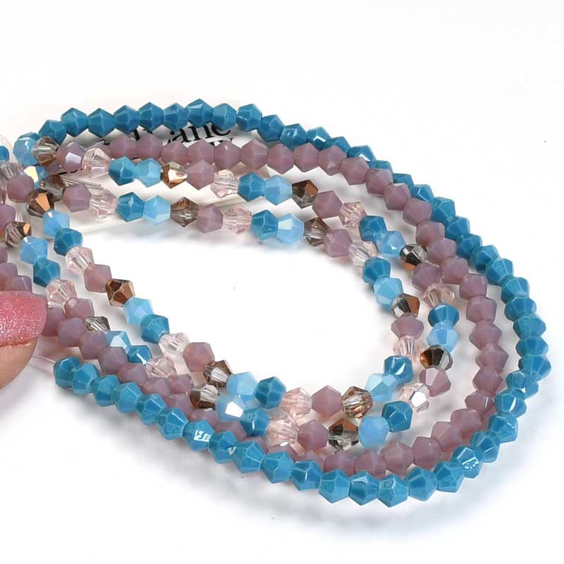 Crystal Lane Designer Strands - Faceted Bicones - Plum and Turquoise Mix (4Stran