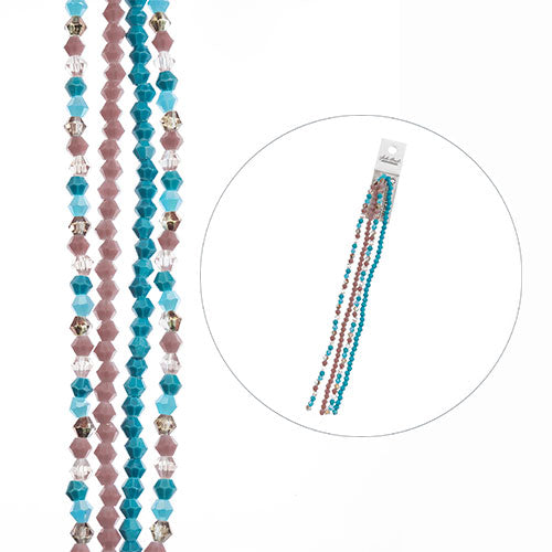 Crystal Lane Designer Strands - Faceted Bicones - Plum and Turquoise Mix (4Stran
