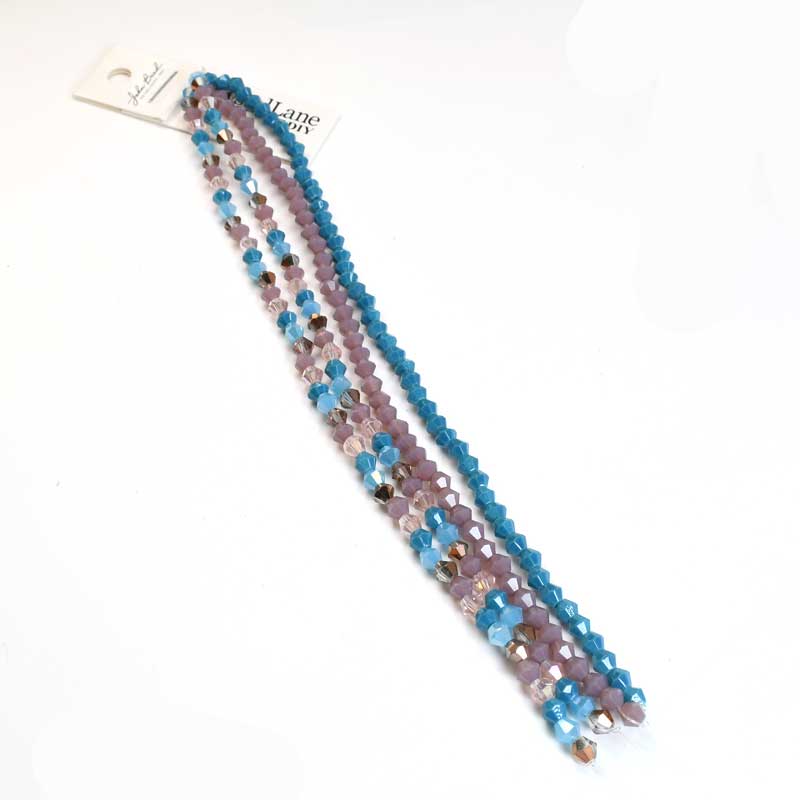 Crystal Lane Designer Strands - Faceted Bicones - Plum and Turquoise Mix (4Stran