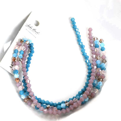 Crystal Lane Designer Strands - Faceted Bicones - Plum and Turquoise Mix (4Stran