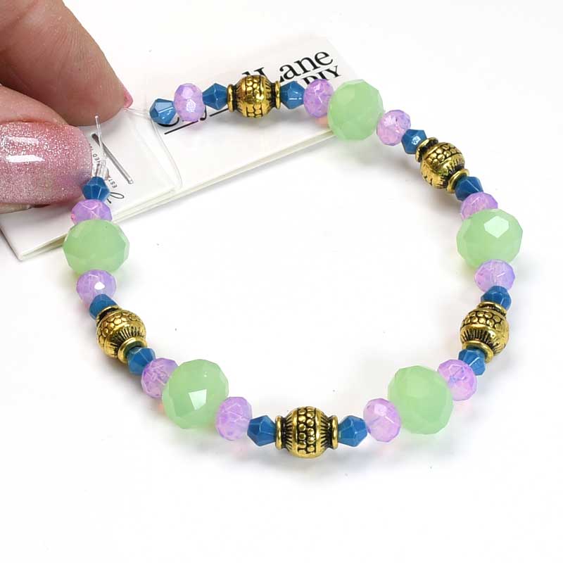 Crystal Lane Designer Strands - Faceted Rondelles and Metal Shape - Jade and Ale