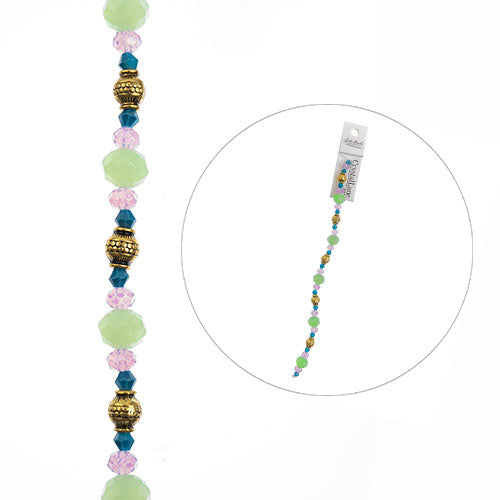Crystal Lane Designer Strands - Faceted Rondelles and Metal Shape - Jade and Ale