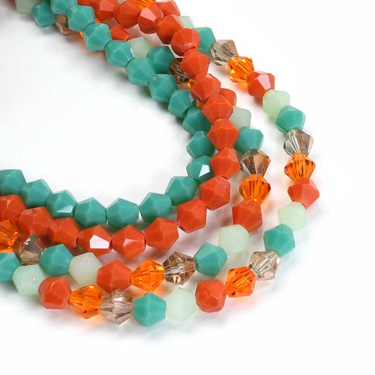 Crystal Lane Designer Strands - Faceted Bicones - Miami Vice Coral and Turquoise