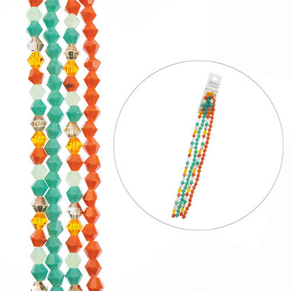 Crystal Lane Designer Strands - Faceted Bicones - Miami Vice Coral and Turquoise
