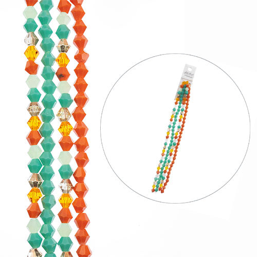 Crystal Lane Designer Strands - Faceted Bicones - Miami Vice Coral and Turquoise