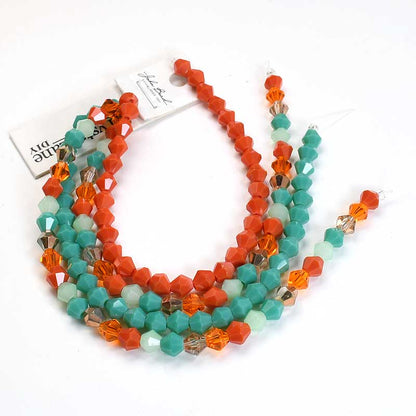 Crystal Lane Designer Strands - Faceted Bicones - Miami Vice Coral and Turquoise