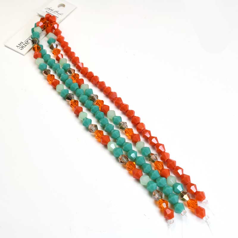 Crystal Lane Designer Strands - Faceted Bicones - Miami Vice Coral and Turquoise