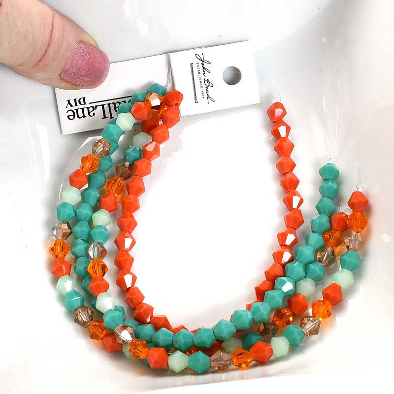 Crystal Lane Designer Strands - Faceted Bicones - Miami Vice Coral and Turquoise