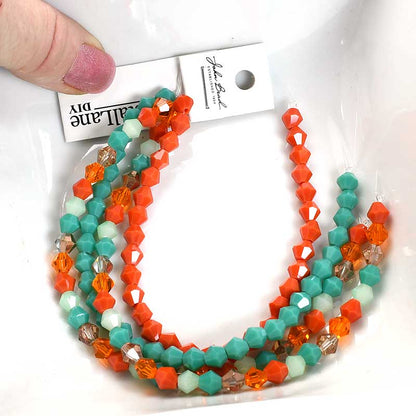 Crystal Lane Designer Strands - Faceted Bicones - Miami Vice Coral and Turquoise