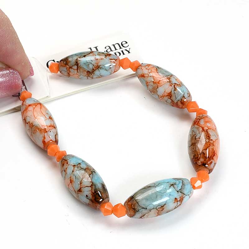 Crystal Lane Designer Strands -  Olive Barrel - Marbled Orange (7in Strand)