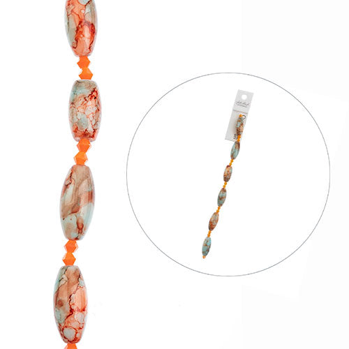 Crystal Lane Designer Strands -  Olive Barrel - Marbled Orange (7in Strand)