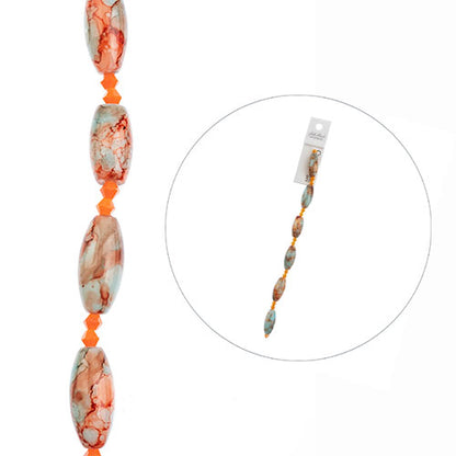 Crystal Lane Designer Strands -  Olive Barrel - Marbled Orange (7in Strand)