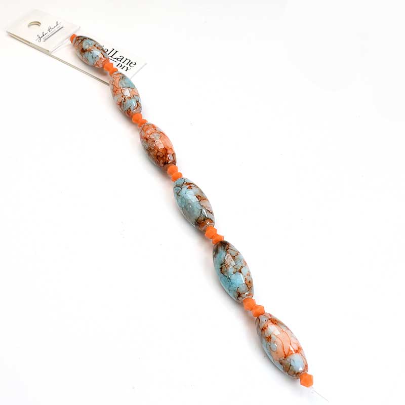 Crystal Lane Designer Strands -  Olive Barrel - Marbled Orange (7in Strand)