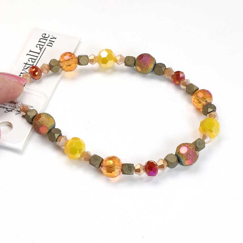 Crystal Lane Designer Strands -  Windowed Rounds and Facets - Orange Sunset (7in