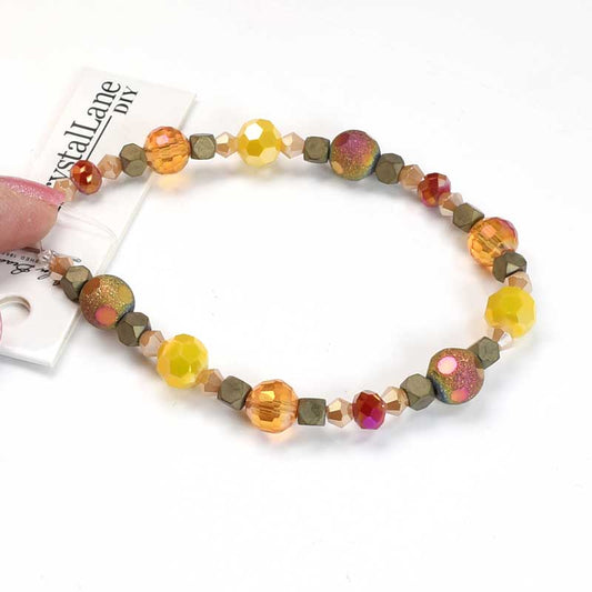 Crystal Lane Designer Strands -  Windowed Rounds and Facets - Orange Sunset (7in