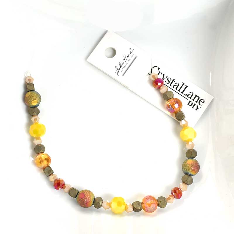 Crystal Lane Designer Strands -  Windowed Rounds and Facets - Orange Sunset (7in