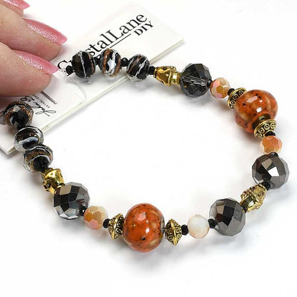 Crystal Lane Designer Strands -  Ceramic Rounds and Facets - Pumpkin Dance (7in 