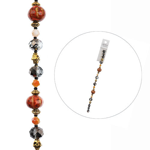 Crystal Lane Designer Strands -  Ceramic Rounds and Facets - Pumpkin Dance (7in 