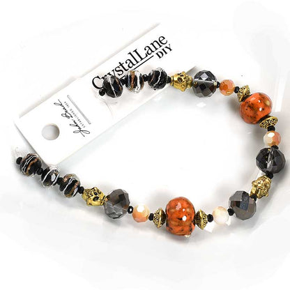 Crystal Lane Designer Strands -  Ceramic Rounds and Facets - Pumpkin Dance (7in 