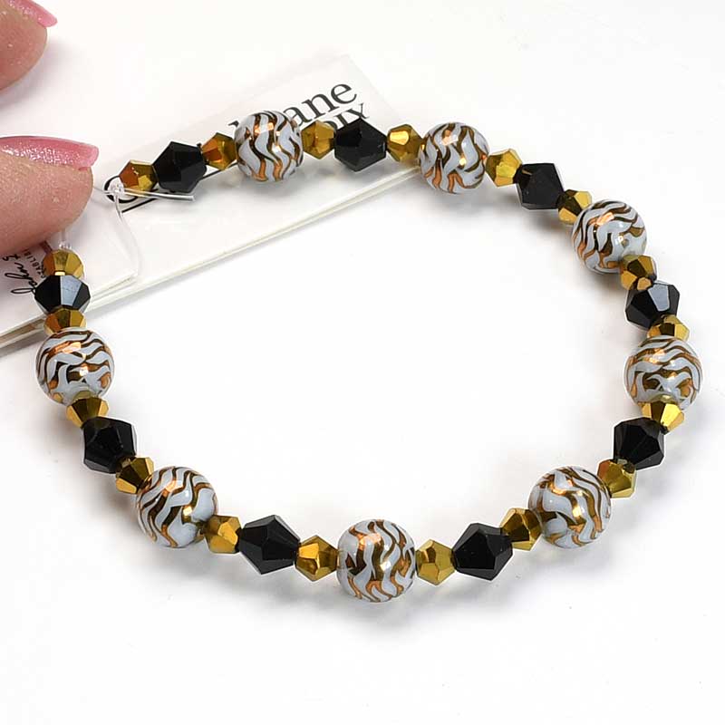 Crystal Lane Designer Strands -  Rounds and Bicones - Gold Zebra (7in Strand)
