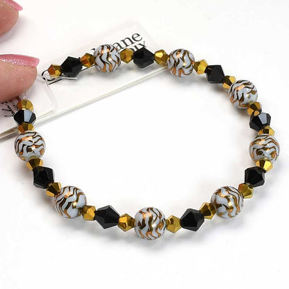 Crystal Lane Designer Strands -  Rounds and Bicones - Gold Zebra (7in Strand)