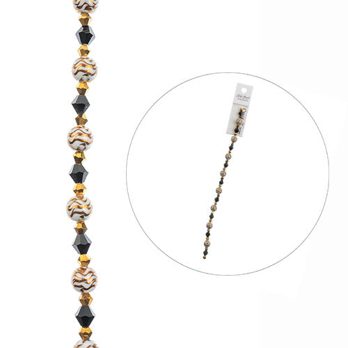 Crystal Lane Designer Strands -  Rounds and Bicones - Gold Zebra (7in Strand)