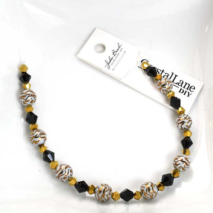 Crystal Lane Designer Strands -  Rounds and Bicones - Gold Zebra (7in Strand)