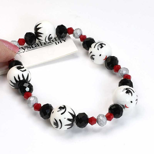 Crystal Lane Designer Strands -  Ceramic Face and Facets - Black and White (7in 