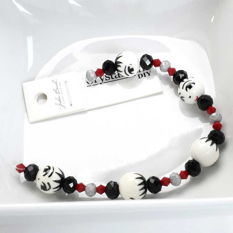 Crystal Lane Designer Strands -  Ceramic Face and Facets - Black and White (7in 