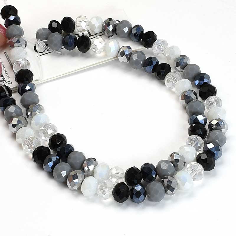 Crystal Lane Designer Strands -  Faceted Rondelle Donuts - Ansel Adams Grey Mix 