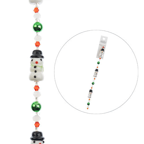 Crystal Lane Designer Holiday Strands - Snowman with Beads - White Red Green (7i