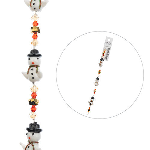 Crystal Lane Designer Holiday Strands - Snowman Hugs with Beads - White Red Gold