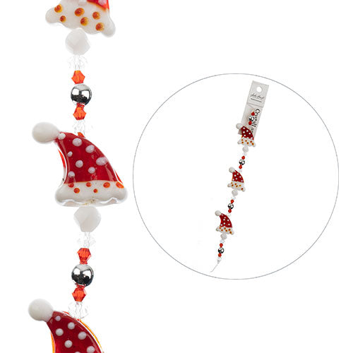 Crystal Lane Designer Holiday Strands - Santa Hat with Beads - Red White (7in St