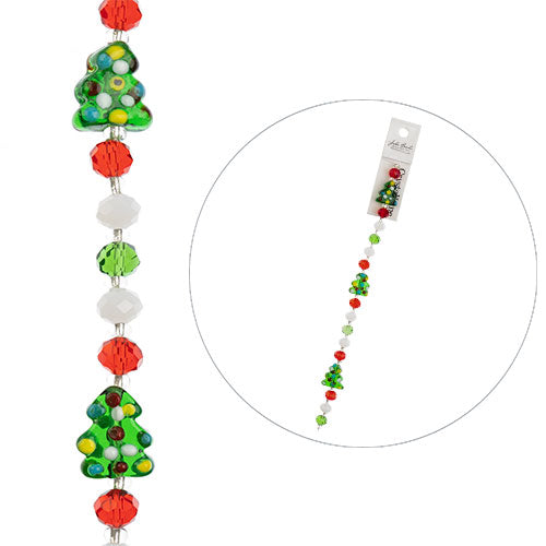 Crystal Lane Designer Holiday Strands - Christmas Trees with Beads - Green Red W