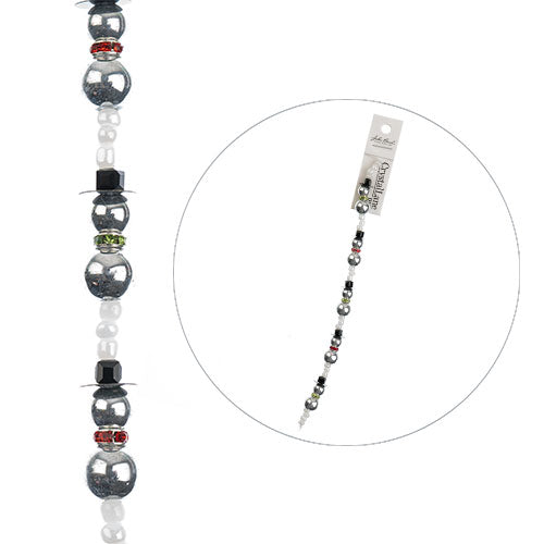 Crystal Lane Designer Holiday Strands - Snowman Stack with Beads - Silver White 