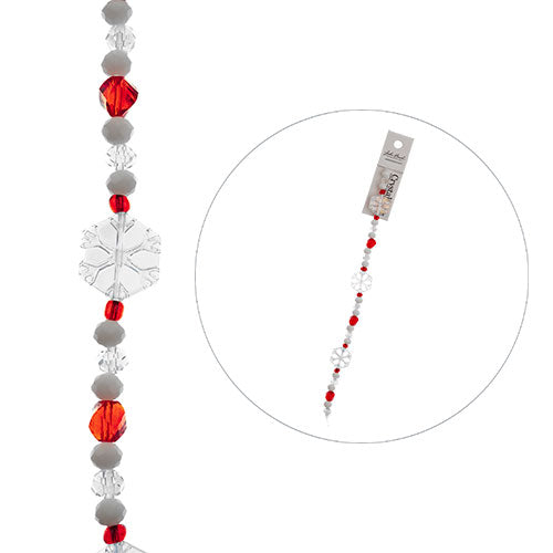Crystal Lane Designer Holiday Strands - Snowflake with Beads - Crystal White Red