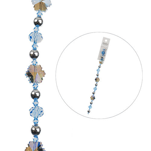 Crystal Lane Designer Holiday Strands - Snowflake with Beads - Silver Blue (7in 