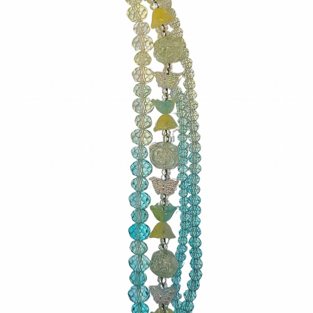 Roses Butterflies Faceted Rondelles - Teal Ombre (4x7in Strand)