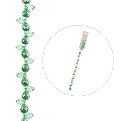 Faceted Fat Pears and Leaves - Green (7in Strand)