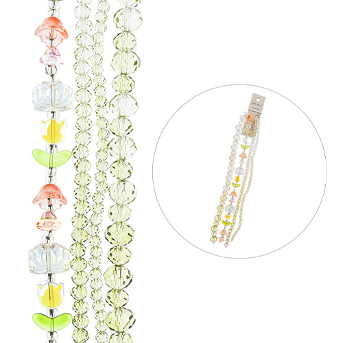 Tulips Flowers Faceted Rondelles - Crystal Green Ombre (4x7in Strand)