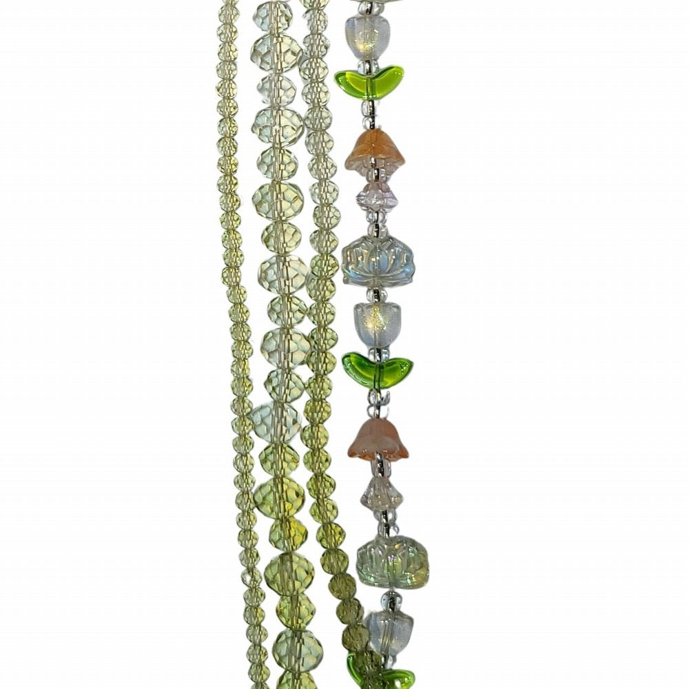 Tulips Flowers Faceted Rondelles - Crystal Green Ombre (4x7in Strand)