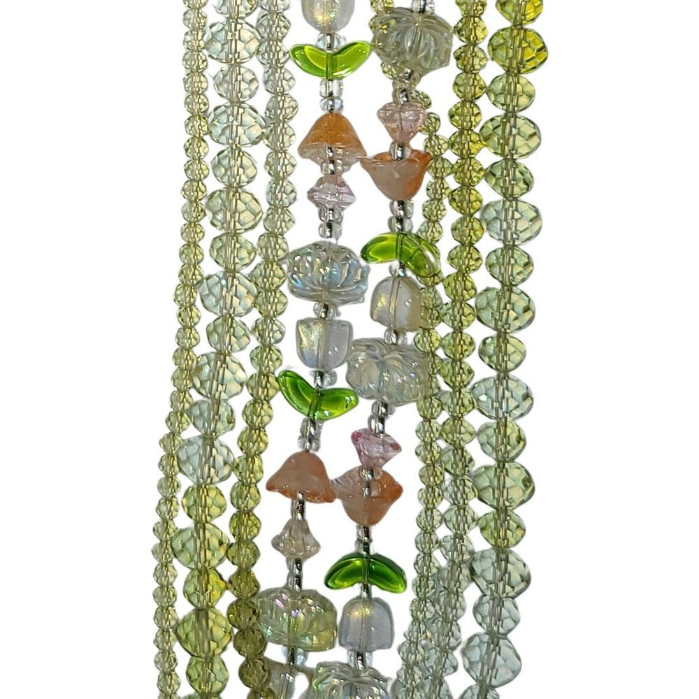 Tulips Flowers Faceted Rondelles - Crystal Green Ombre (4x7in Strand)