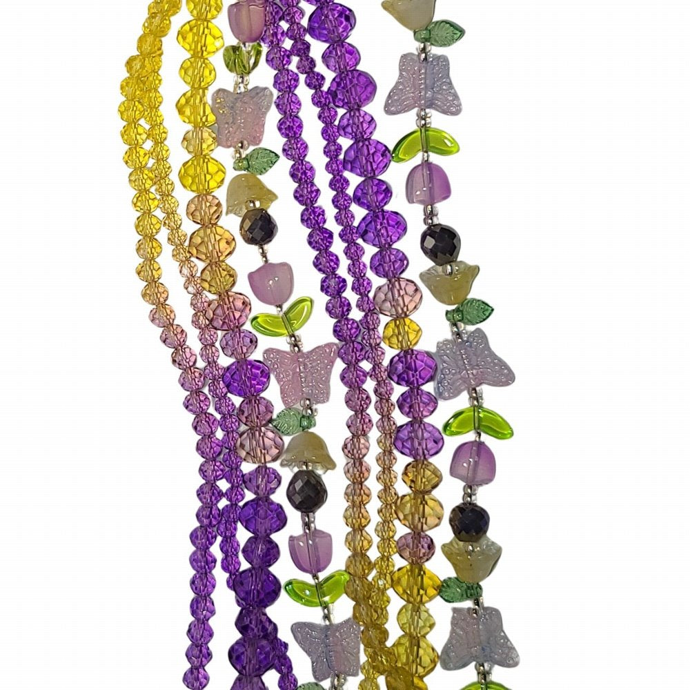 Tulips Butterflies Faceted Rondelles - Jonquil Lilac Ombre (4x7in Strand)