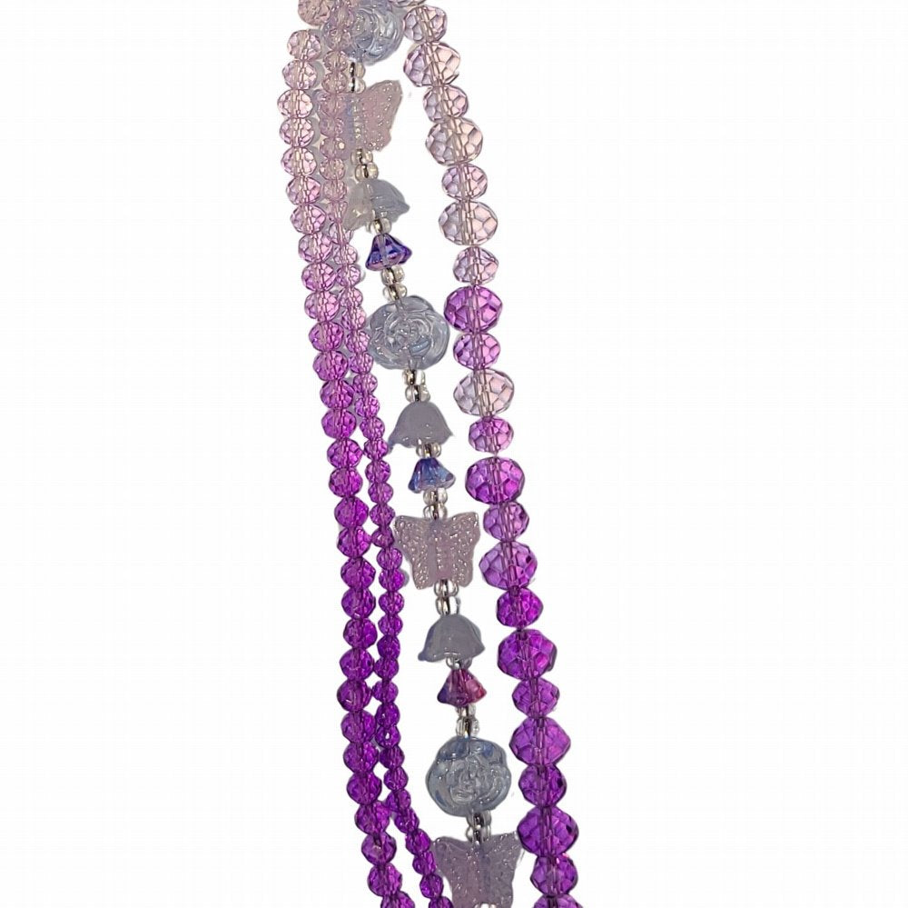 Butterflies Flowers and Faceted Rondelles - Purple Ombre (4x7in Strand)