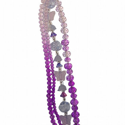 Butterflies Flowers and Faceted Rondelles - Purple Ombre (4x7in Strand)