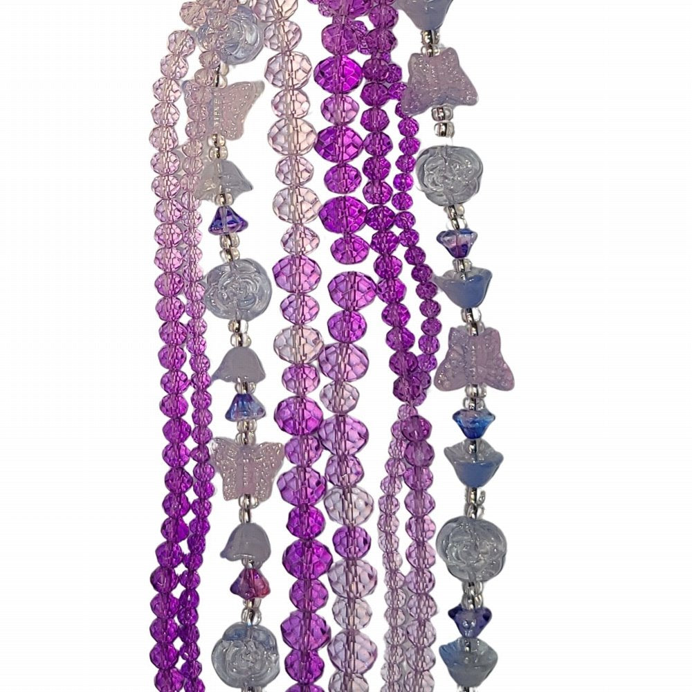 Butterflies Flowers and Faceted Rondelles - Purple Ombre (4x7in Strand)
