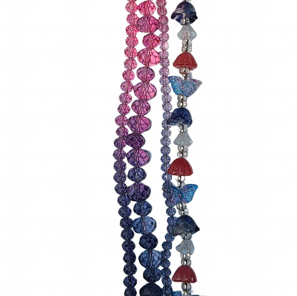 Flowers Butterflies Faceted Rondelles - Pink and Montana Ombre (4x7in Strand)