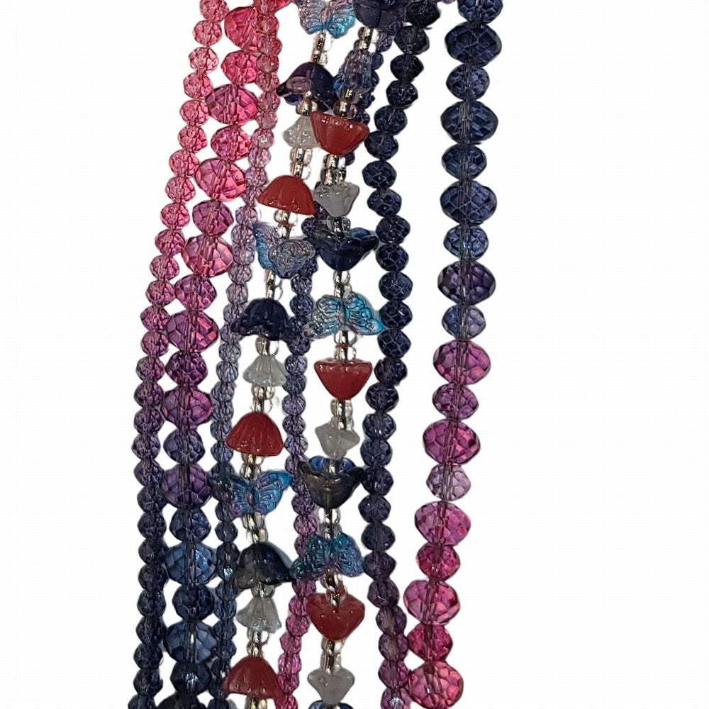 Flowers Butterflies Faceted Rondelles - Pink and Montana Ombre (4x7in Strand)