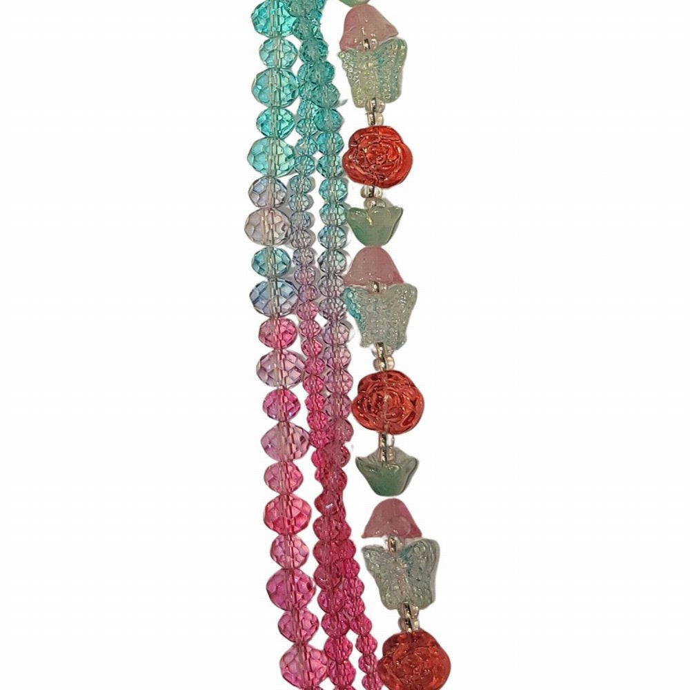 Butterflies Roses Faceted Rondelles - Pink and Teal Ombre Mix (4x7in Strand)